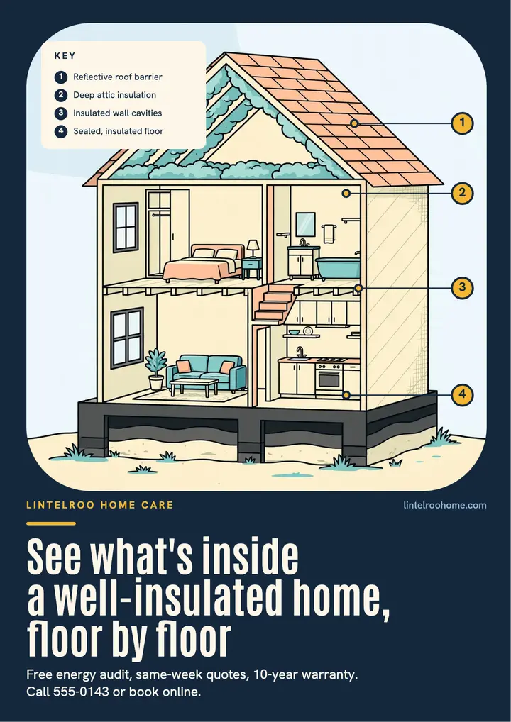 Lintelroo Home Care attic insulation cutaway flyer template