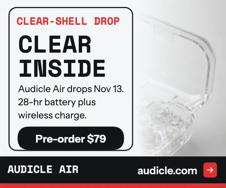 Audicle Air clear earbuds launch ad template