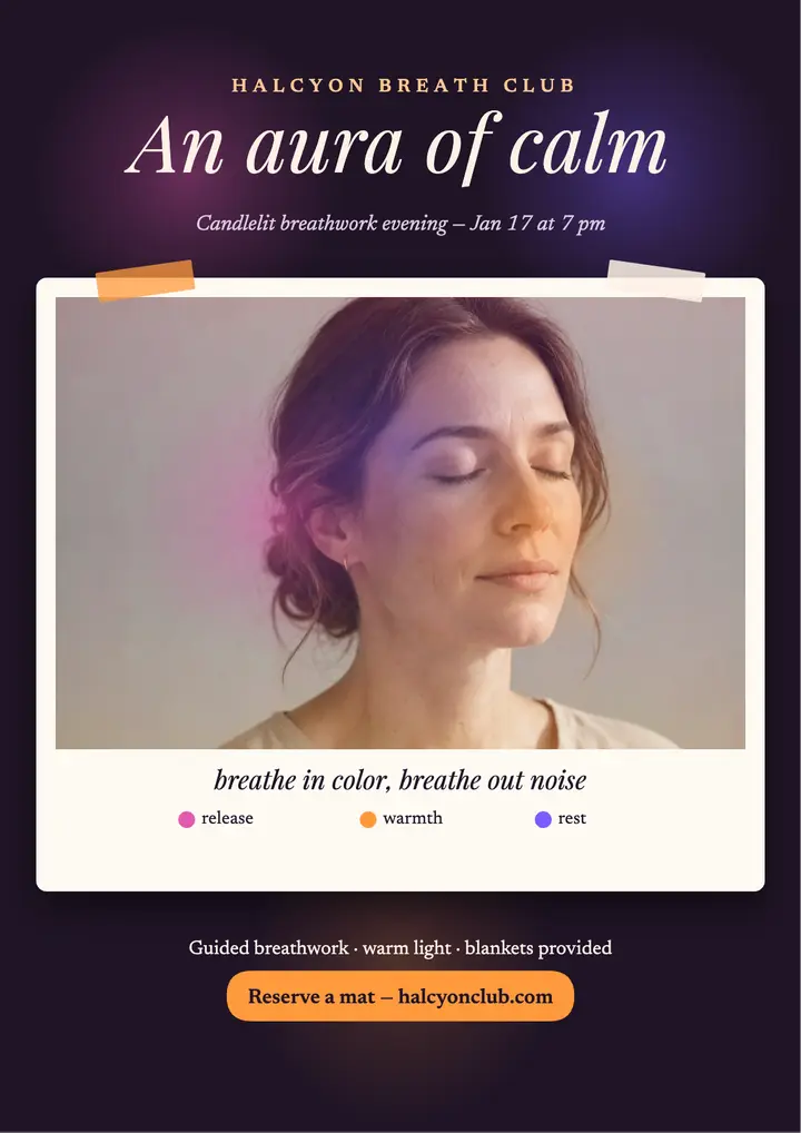 Halcyon Breath Club aura breathwork flyer template