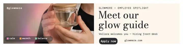 Glowmere esthetician spotlight hiring billboard template