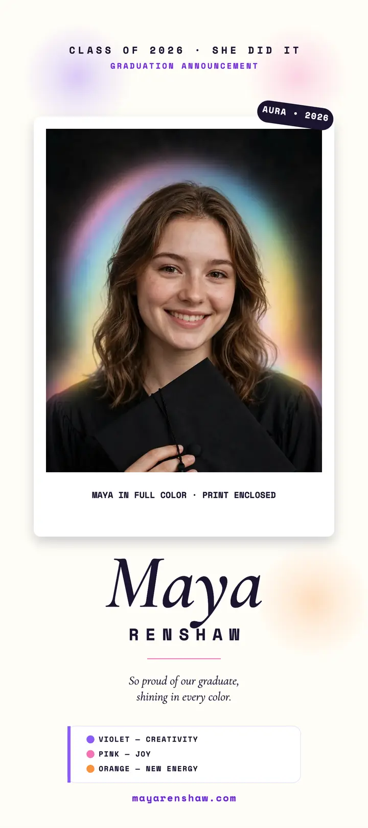 Maya Renshaw aura graduation announcement template