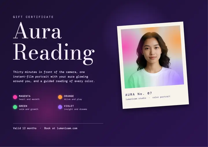 Lumenloam aura portrait gift certificate template