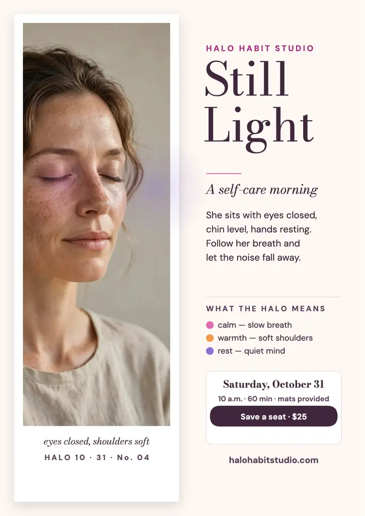 Halo Habit self-care workshop flyer template