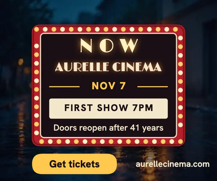 Aurelle Cinema reopening marquee ad template