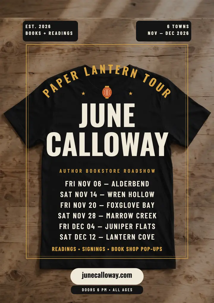 June Calloway Paper Lantern Tour flyer: bookstore tour flyer template