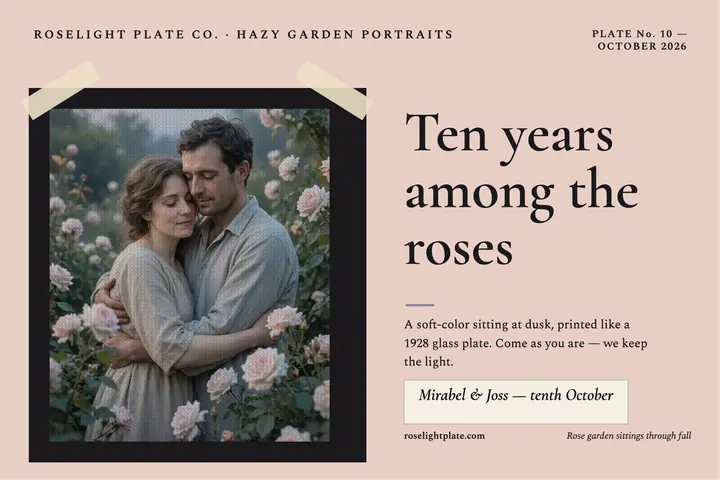 Roselight rose garden anniversary postcard template