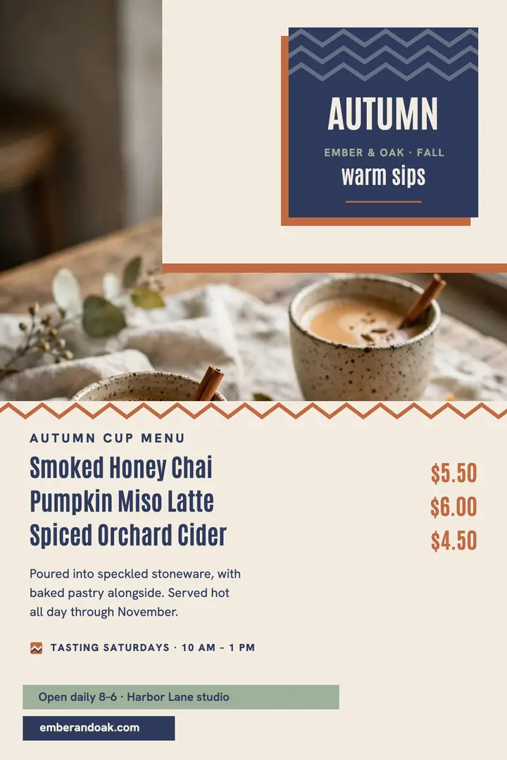Ember and Oak autumn cup poster template