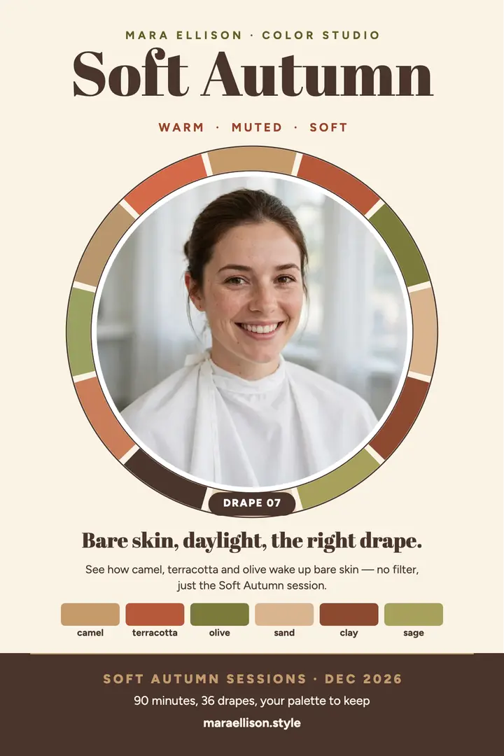 Soft Autumn drape session poster: color analysis poster template