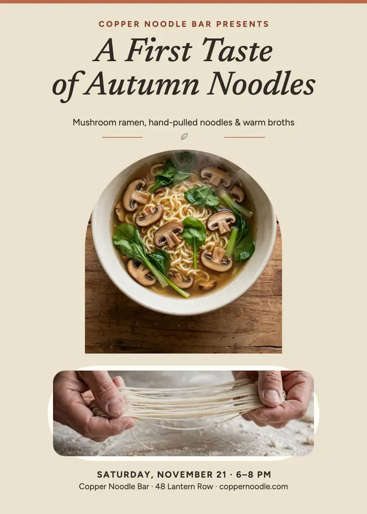 Copper Noodle autumn tasting invitation template