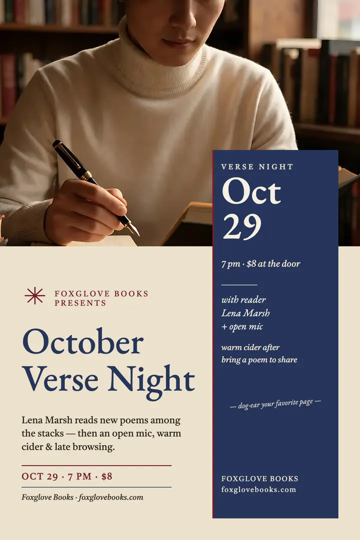 Foxglove Books autumn verse night poster template