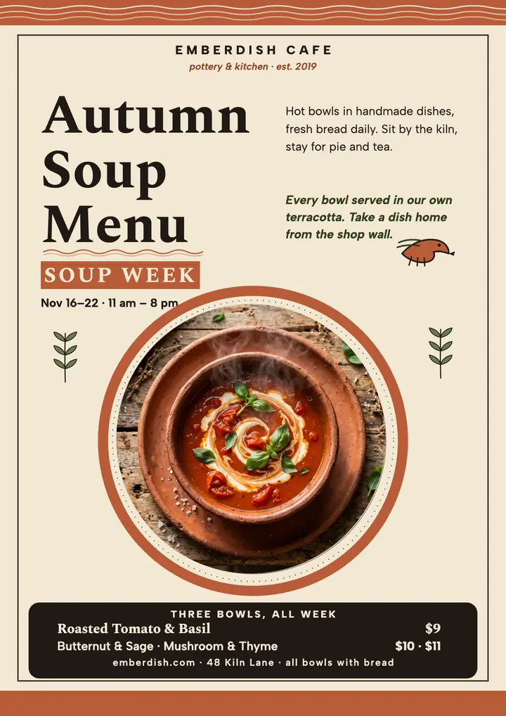 Emberdish autumn soup menu flyer template