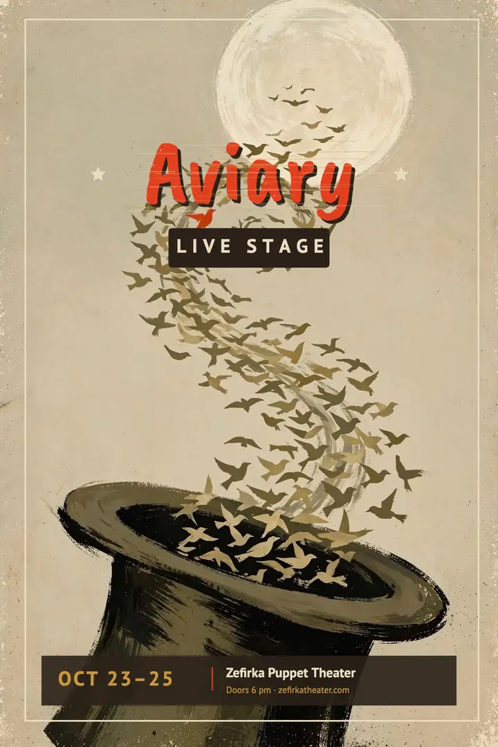 Aviary puppet and shadow theater festival poster template
