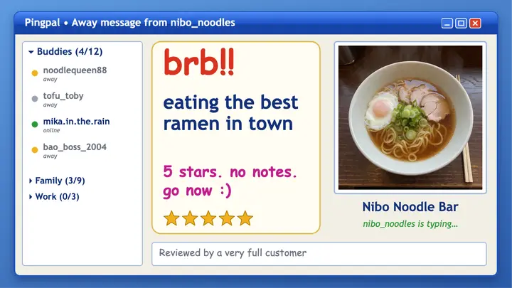 Nibo Noodle Bar away message review thumbnail template