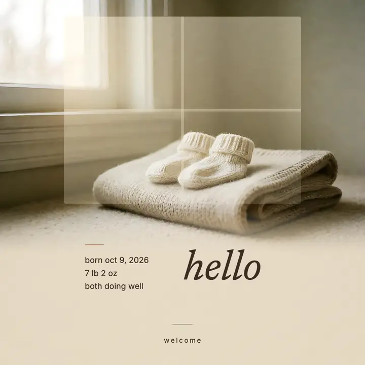 Baby announcement hello post, ambient realism template