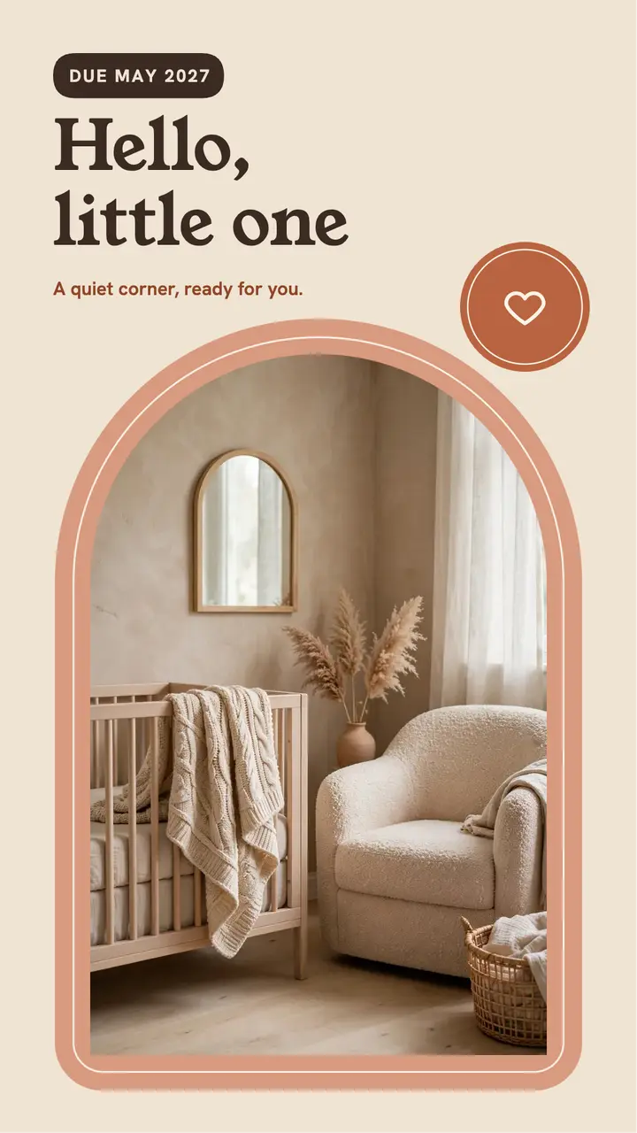 Baby announcement story, arch nursery corner template