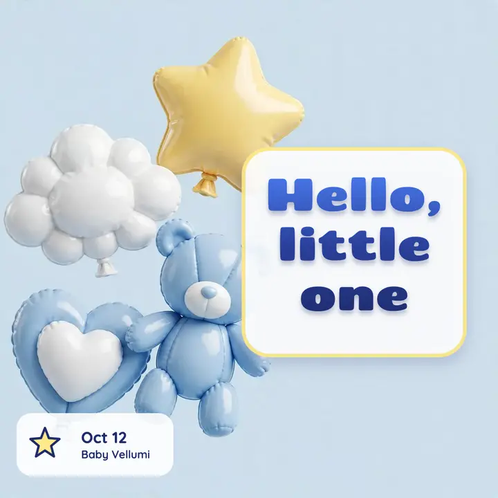 Baby Vellumi new baby announcement, inflated 3D template