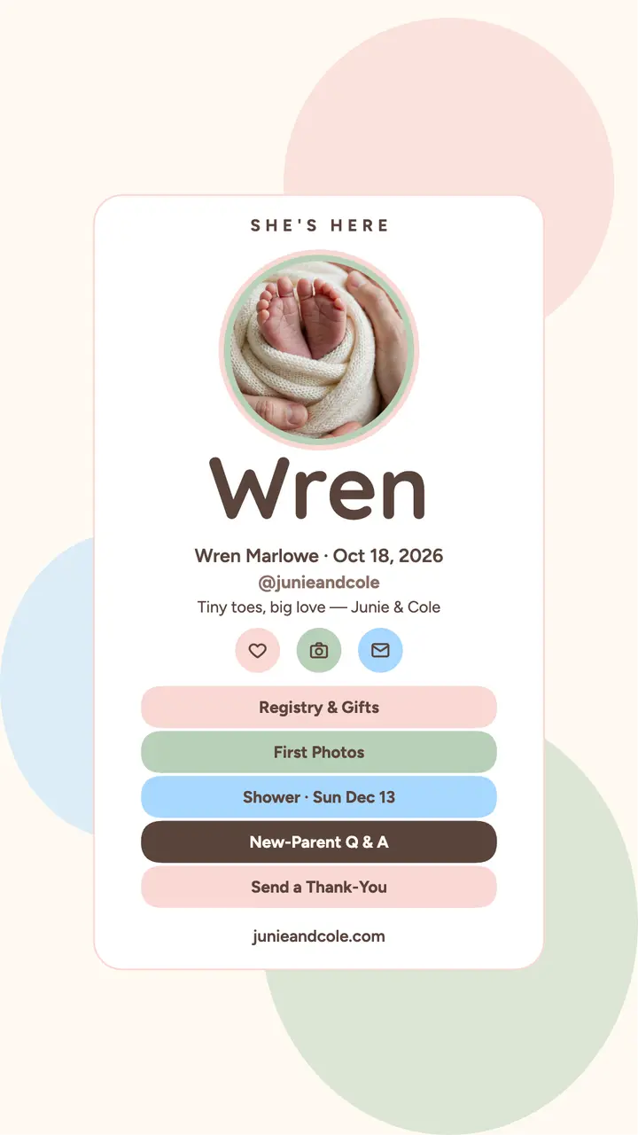 Marlowe baby announcement link in bio story template