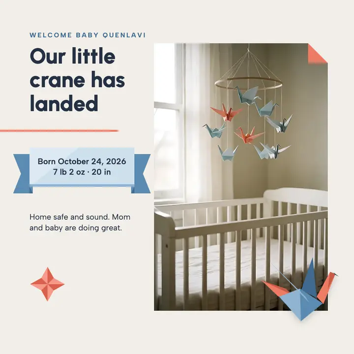 Baby announcement post, origami paper crane template
