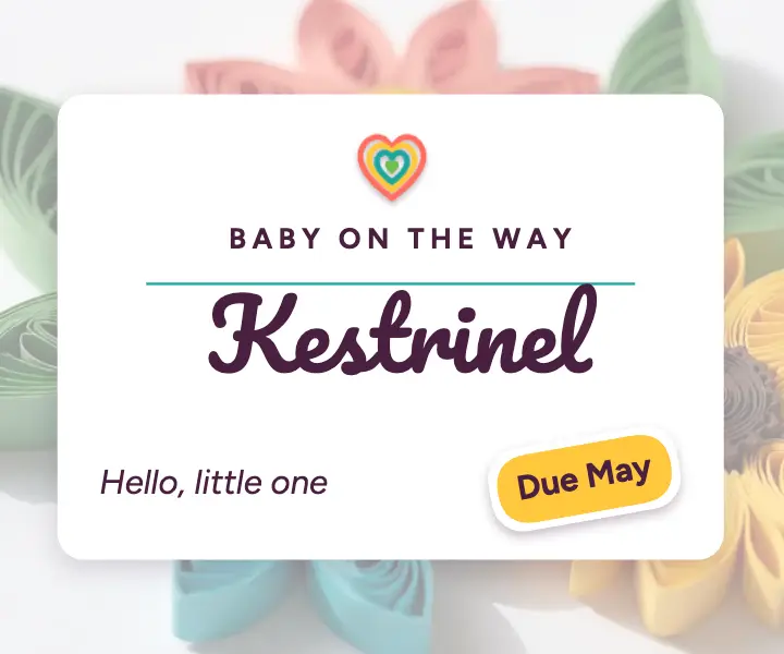 Kestrinel baby announcement, quilled paper flowers ad: baby announcement ad template