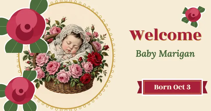 Baby birth announcement, Victorian scrap template