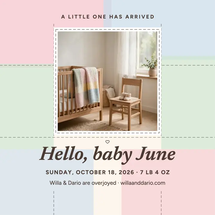 Baby June bojagi arrival announcement template