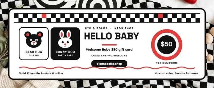 Pip and Polka welcome baby gift voucher template