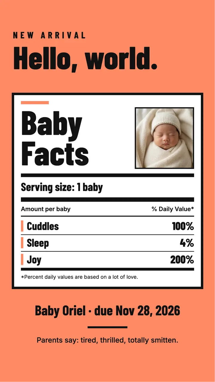 Baby Facts nutrition label announcement story template