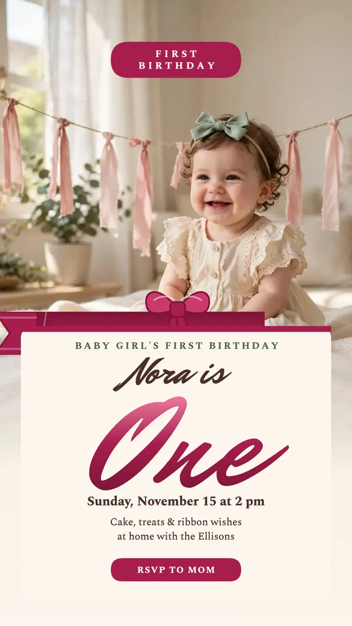 Nora is One ribbon birthday story template