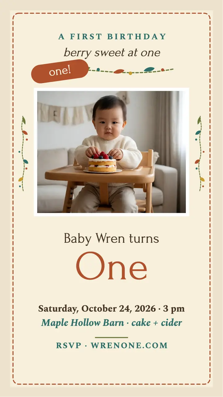 Baby Wren first birthday story template