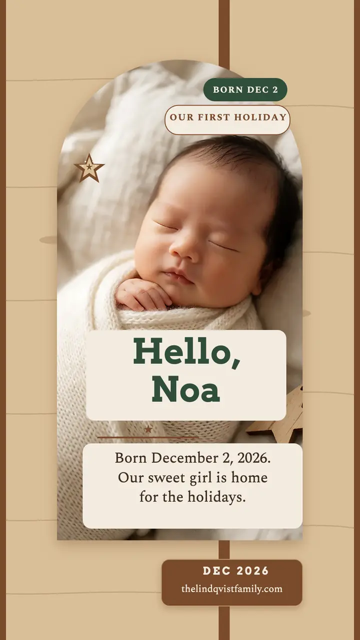 Noa first holiday birth announcement template