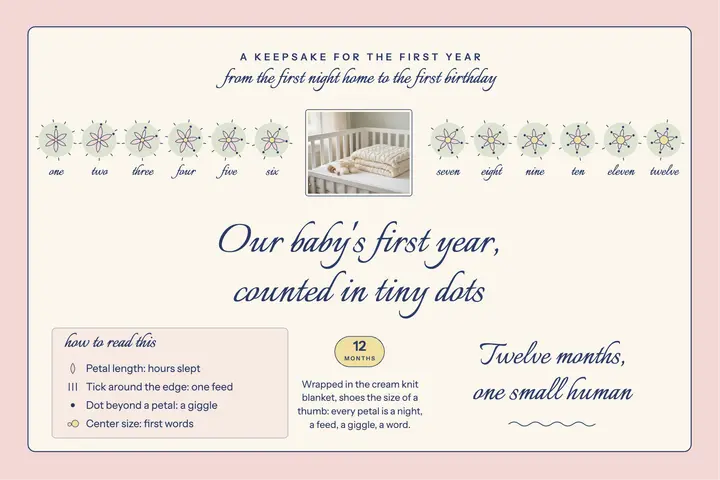 Baby's first year in dots keepsake postcard: baby first year postcard template