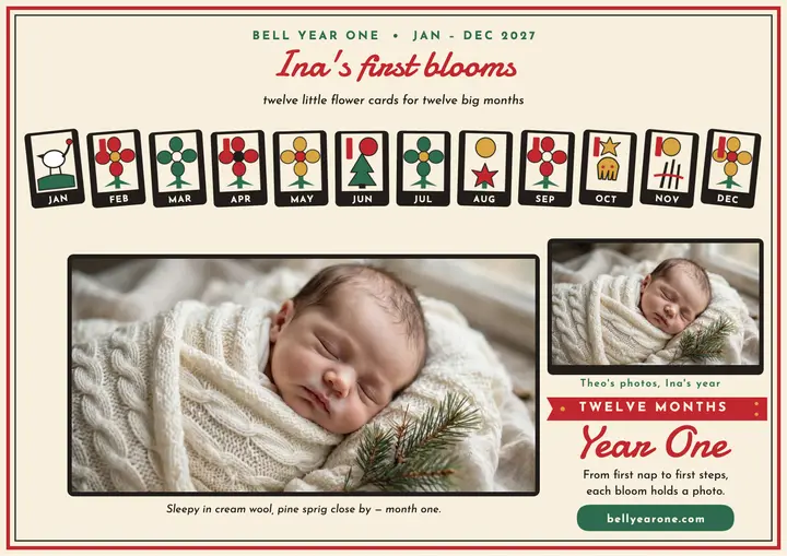 Ina Bell Year One flower card keepsake template
