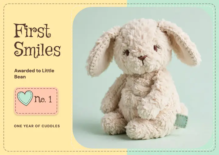 Baby first smiles plush bunny certificate template