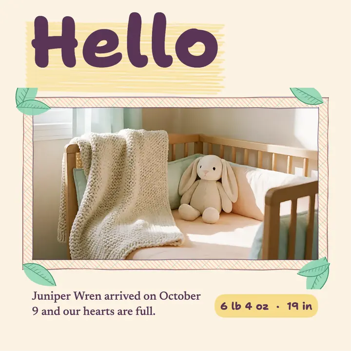 Hello Juniper colored pencil baby post template
