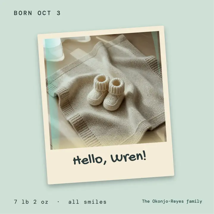 Hello Wren baby announcement template