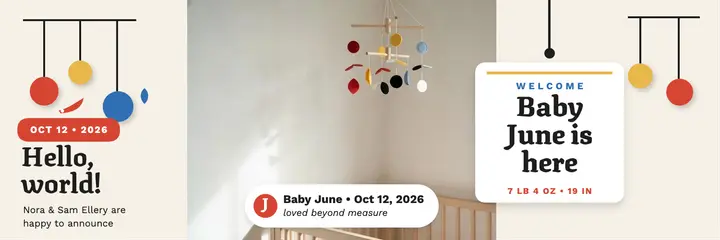 Baby June mobile announcement header template