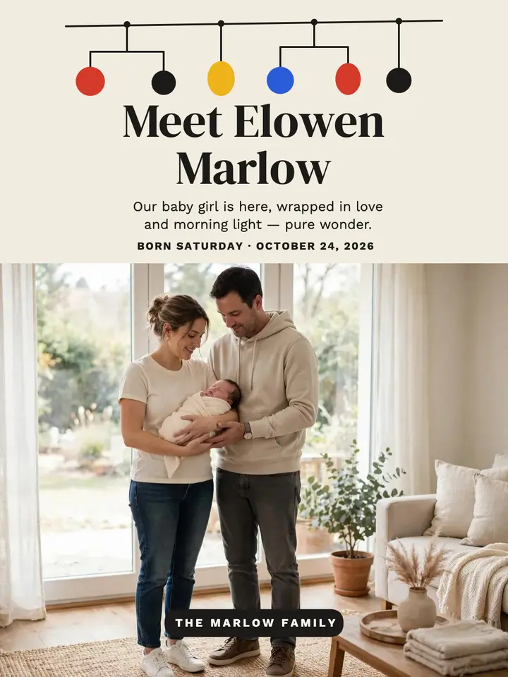 Elowen Marlow baby arrival portrait template