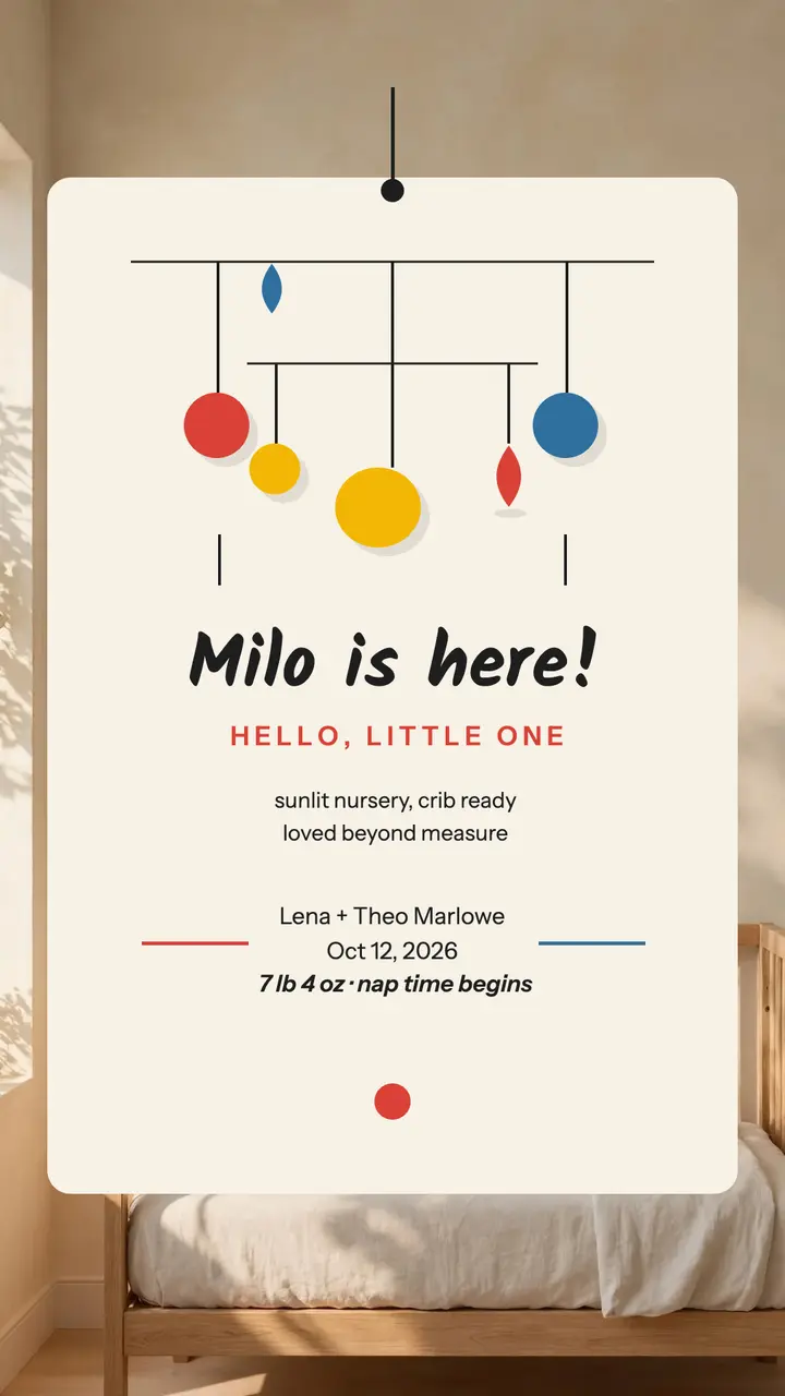 Milo arrival mobile nursery story template