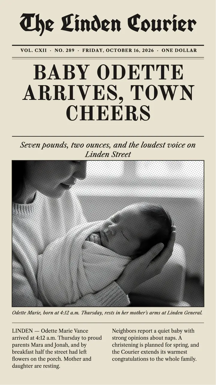 Linden Courier baby front page template