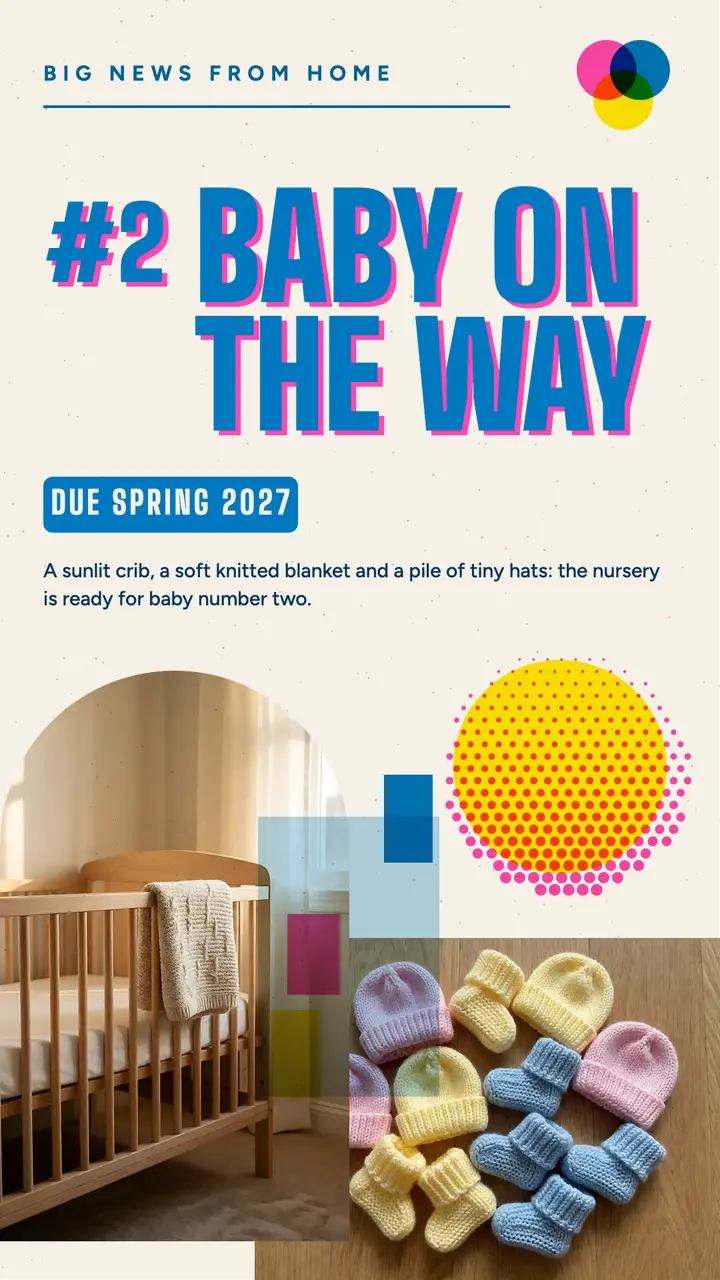 Baby number two announcement, risograph story template