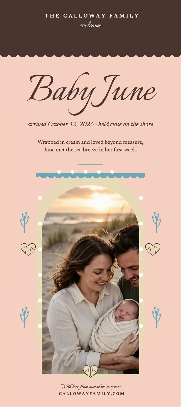 Calloway baby June shell grotto card template