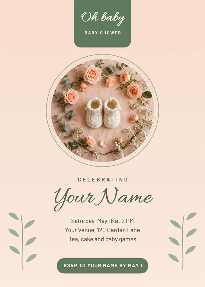 Peach baby shower invite template