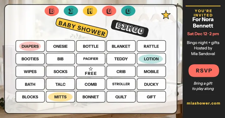 Baby shower bingo night post template