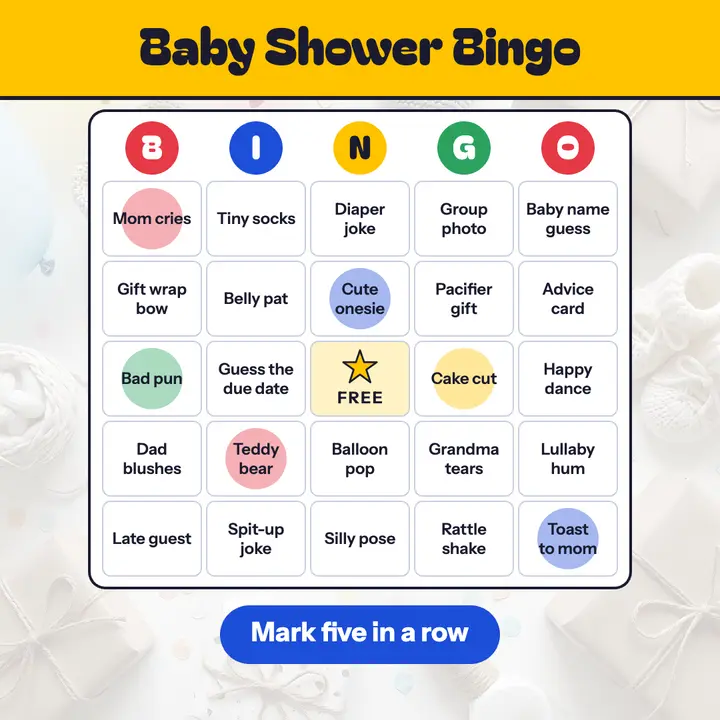 Baby shower bingo game card, square post template
