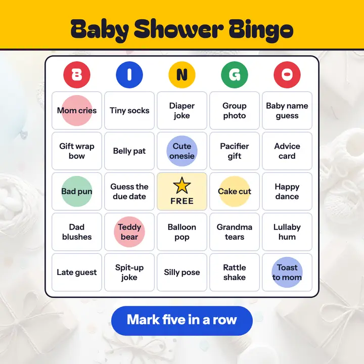 Baby shower bingo game card, square post template