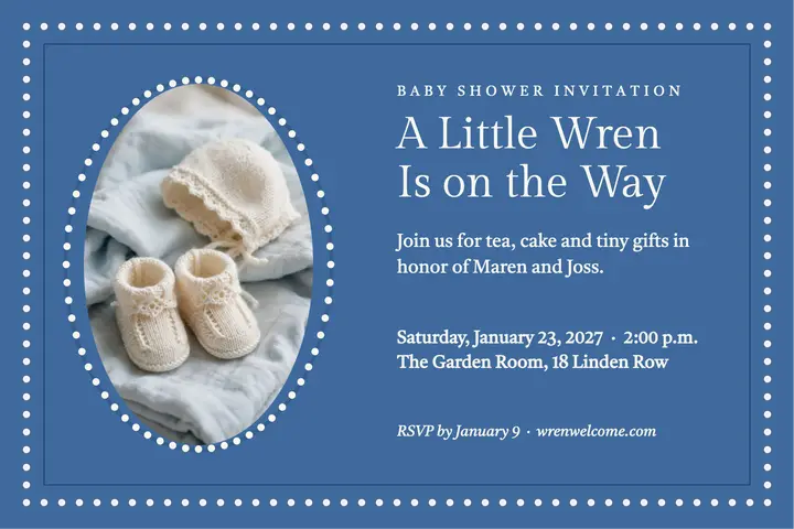 Baby shower postcard, blue jasperware cameo template