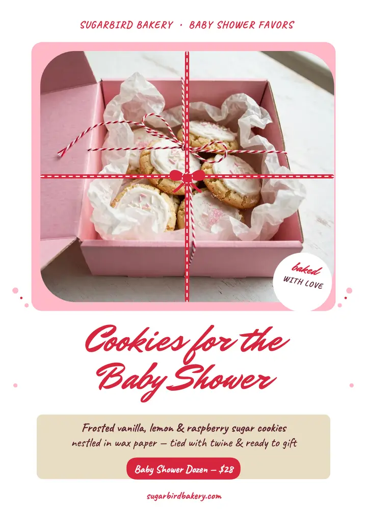 Sugarbird baby shower cookie flyer template