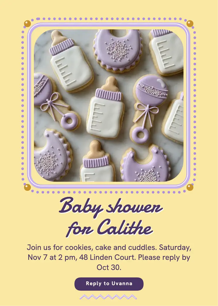 Baby shower for Calithe iced cookie invitation: baby shower invitation template