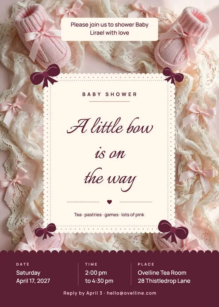 Baby girl shower invitation, coquette bows template