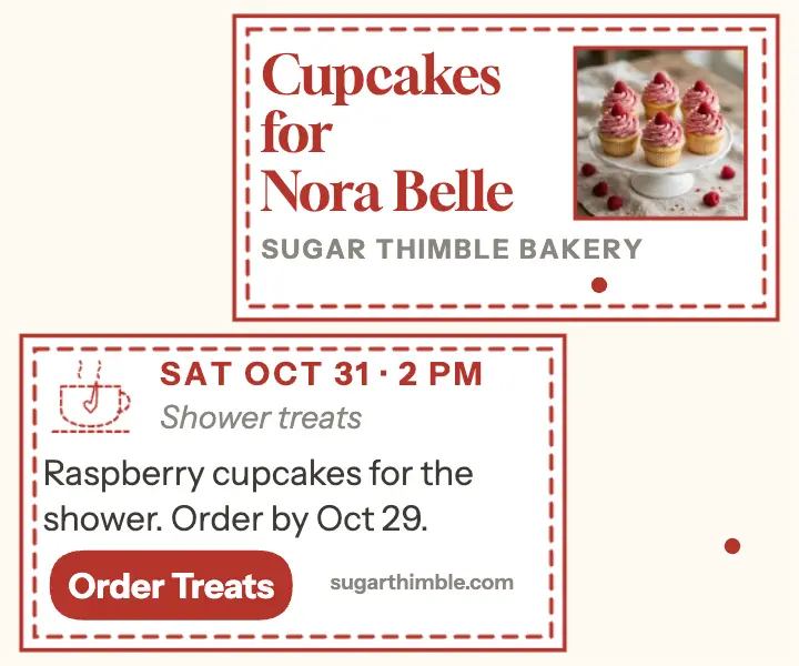 Sugar Thimble baby shower treats ad: baby shower bakery ad template